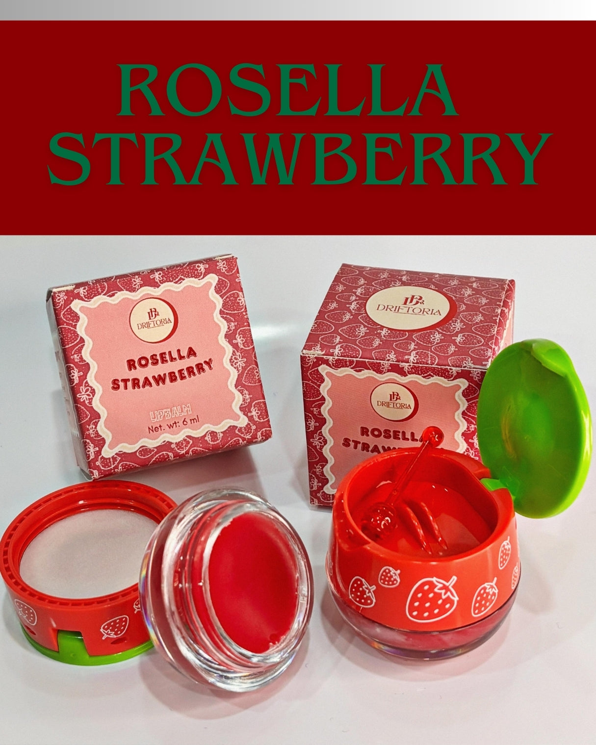Rosella Strawberry Lip Balm | Strawberry Care with a Soft Glitter Shine